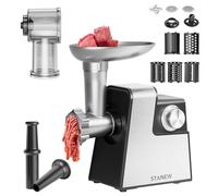 Tritacarne Elettrico STANEW 2500W - Robot da Cucina con 5 Lame Professionali (Taglio Onda/Grattugia) + Accessori Salsiccia/Biscotti, Design Compatto per Carne, Verdure e Formaggio