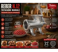 Tritacarne Manuale Reber N.12 in Ghisa con Piedini Coltello e Trafila Acciaio