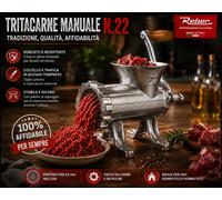 Tritacarne Manuale Reber N.22 in Ghisa con Piedini Coltello e Trafila Acciaio