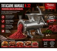 Tritacarne Manuale Reber N.32 in Ghisa con Piedini Coltello e Trafila Acciaio