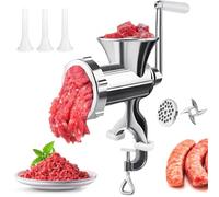 Tritacarne manuale, tritacarne manuale per uso domestico, per salsicce e hamburger, per riempire salsicce e salsicce, imbuto, montaggio da tavolo, colore: argento