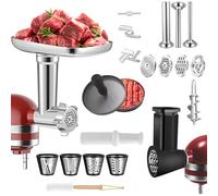 Tritacarne per mixer Kitchenaid, accessori Kitchenaid frullatore con 3 corni di salsiccia, 3 lame abrasive, 4 grattugie, 4 mole e pressa per hamburger