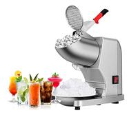 Tritaghiaccio elettrico Macchina per la creazione di coni di neve per uso domestico e commerciale, Aggiorna uscita ghiaccio 16 cm di altezza, doppie lame, 65 kg/h, 300 W/2000 giri/min, argento