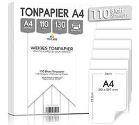 Tritart Blocco Fogli Bianchi A4-110 Fogli da 130 g/m² - Carta Bianca per Disegno e Pittura - Confezione per Decorazioni e Bricolage - Resistente e Stabile per Progetti Fai da Te