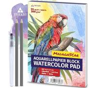 TRITART Carta Acquerello A5-55 Fogli per Acquerello - Carta per Acquerello 300g/m² - Carta da Disegno - Fogli Acquerello - con pennello ad acqua e 2 matite