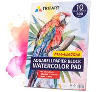 Tritart Carta Acquerello 300 g/m² - Album da Disegno A1 con 10 Fogli - Carta per Acquerello Studenti e Artisti - Fogli con Lato Ruvido e Liscio - Blocco da Disegno Senza Acidi