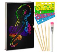 Set di 45 fogli di carta antigraffio per bambini e adulti, per disegnare e fai da te, con righelli per stencil, matite in legno, adesivi e pennelli, formato A4, 29,7 cm x 21 cm