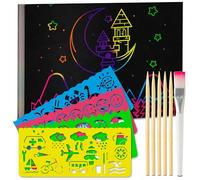 Tritart Set di immagini grattacieli per bambini e adulti, 55 fogli, arcobaleno, per disegnare e fai da te, con righelli per stencil, matite in legno, adesivi e pennelli, 13 x 18,5 cm