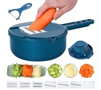 Tritatutto 9 in 1 per patate, grattugia per verdure, con contenitore, multifunzione, con 6 lame in acciaio inox, per cucina (blu, 9 in 1)