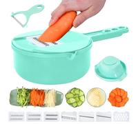 Tritatutto 9 in 1 per patate, grattugia per verdure, con contenitore, multifunzione, con 6 lame in acciaio inox, per cucina (verde, 9 in 1)