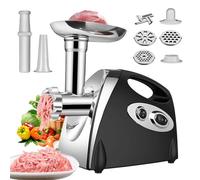 Tritatutto elettrico, 2800 W, tritacarne, 3 in 1, tritacarne elettrico professionale, con 3 piastre di macinazione in acciaio inossidabile e Kubbe, tritacarne per verdure salsiccia (nero)