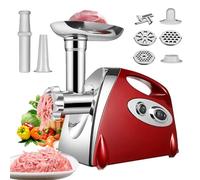 Tritatutto Elettrico, 2800 W tritacarne, 3 in 1, tritacarne elettrico professionale, con 3 piastre di macinazione in acciaio inossidabile e Kubbe, tritatutto carne per verdure salsiccia (rosso)