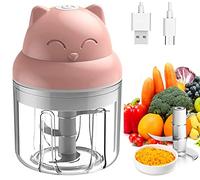 Tritatutto Elettrico da 23W, Forma Gatto,Ricaricabile USB, Mini frullatore,per Alimenti Aglio, Pepe, spezie, 250ml, con Lame in Acciaio, Piccolo Robot da Cucina,Bambini