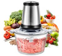 Tritatutto elettrico da cucina 500 W con contenitore in acciaio inox da 2 l e contenitore in vetro da 2 litri, 2 livelli di velocità, 4 coltelli in acciaio inox universale per carne, frutta, verdura