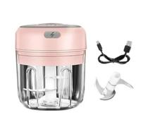 Tritatutto elettrico per aglio, 1 Set Di Macchina Per Purea Aglio, Frullino, Tritacipolle Elettrico Da 250 Ml, Tritacarne Per Verdure Alla Vaniglia, Robot Cucina,Mini robot da cucina(Pink-set)
