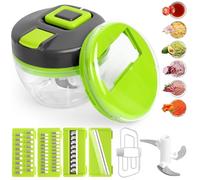 Tritatutto Manuale, 6 IN 1 Mandolina, 520 ml Trita Verdure Manuale con Tirante A Corda, Mini Schiaccia Piccolo con Lame Intercambiabili, Trita Cipolla Frullatore, Tritaverdure Manuale Cucina