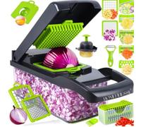 Tritatutto multifunzione 16 in 1 per verdure, affettatrice per verdure a 8 lame, taglia cipolla e affettatrice regolabile per verdure, affettatrice per patate, contenitore per insalata e aglio, grigio