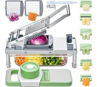 Tritatutto per verdure, con 8 lame, taglia cipolla con contenitore, affetta cibo professionale All-in-1, affettatrice mandolina, grattugia per insalata in acciaio inossidabile
