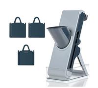 Tritatutto per verdure multifunzionale con pressa manuale, tritatutto per verdure verticale sicuro per patate, cipolle, carne, tritare affettare, accessori grigi da fornello (Blu)