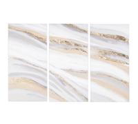 Trittico di tele dipinte in oro, beige, écru e grigio, 120x80 cm