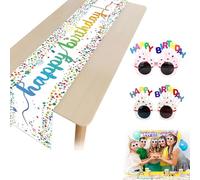 Triturati Lampeggianti Colorati Completo Decorazione Party con Tovaglia e Occhiali a Forma di Gelato - Set 3 Pezzi, 1 Tovaglia e 2 Paia di Occhiali - Colori Rosa e Bianco