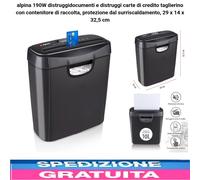 Trituratore Documenti e Carte Di Credito Silenzioso 29x14x32,5cm Con Contenitore