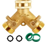 Triumpeek Brass Garden Hose Splitter, 3/4 Inch 2-Way Y Brass Hose Connector with O-ring Washers & Tape