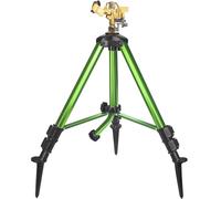Triumpeek Irrigatore a impatto su base a treppiede con paletti, irrigazione a copertura di ampia area a 360 gradi con gambe di estensione, ugello regolabile in ottone e raccordo per tubo di ingresso