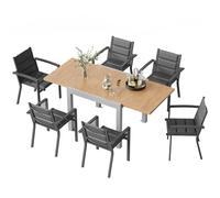 TRIUMPHKEY Set Tavolo e Sedie da Giardino per 6 Persone con Tavolo da Giardino con Sedie Allungabile (80-160 cm) e 6 Sedie Impilabili in Alluminio - Set Esterno per Terrazzo, Protocollo