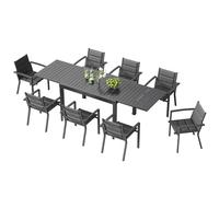 TRIUMPHKEY Set Tavolo e Sedie da Giardino per 8 Persone con Tavolo e Sedie da Esterno Allungabile (130-260 cm) e 8 Sedie Impilabili in Alluminio - Set per Terrazzo e Giardino, Grigio scuro