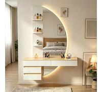 TRIUMPHKEY Tavolo da Trucco Sospeso con Luci LED e Specchio HD Dimmerabile, Moderno Comò da Camera da Letto con Ampio Spazio di Archiviazione, Toeletta Salvaspazio da Parete (Bianco)