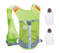 TRIWONDER Gilet da Corsa con Strisce Riflettenti, Zaino Idratazione Ultraleggero per Trail Running MTB Maratona e Corsa Notturna (#02 Verde Fluorescente - con 2 borracce 250 ml，Taglia Unica)