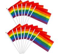 TRIXES 15 Bandiere Arcobaleno da Saluto Pride - Bandierine Multicolore da Tenere in Mano Eventi LGBT Gay Pride - Accessori Colorati Festival - Bandierine Arcobaleno 21 x 14 cm su aste da 30 cm