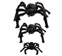 TRIXES 3 Decorazioni di Halloween Ragno Nero - Ragni Peluche Pelosi - Feste all'Aperto - Scherzi per Adulti - Oggettistica per Casa Stregata - Diverse Dimensioni - 3 Pezzi