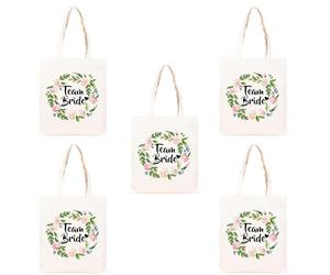TRIXES 5PK Borsa tote in tela floreale Team Bride - Accessori essenziali per addio al nubilato e addio al nubilato - 100% cotone - 26 cm x 33 cm