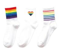 TRIXES confezione da 3 calzini Pride bianchi con motivi arcobaleno - taglia EU 38-42 - accessori Pride - unisex - essenziali LGBTQIA2S+