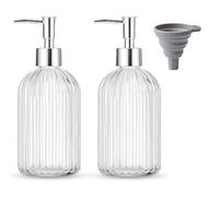 TRIXES Dispenser di sapone in vetro rigato, confezione da 2, dispenser di sapone con finitura cromata con imbuto in silicone