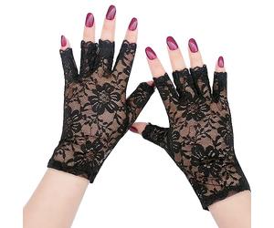 TRIXES Guanti corti neri in pizzo senza dita - Costume da gotico punk rocker - Accessori moda Carnevale Halloween