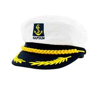 TRIXES Novità! Cappello da marinaio bianco e blu navy regolabile, cappello da capitano