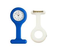 TRIXES Orologio da taschino in silicone per infermiere, con spilla, colore bianco, con custodia extra di ricambio blu navy, Blu e bianco.