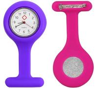 TRIXES Orologio da taschino in silicone per infermiere, con spilla, colore viola, con custodia extra di ricambio rosa, Viola e rosa
