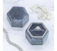 TRIXES Scatola per anelli in velluto grigio - Astucci per gioielli - Confezione regalo per proposta di anello di fidanzamento - Confezione regalo per matrimonio - Vetrina con interno imbottito