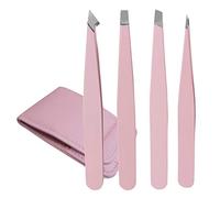 TRIXES Set 4 pinzette sopracciglia - assortite a punta punte inclinate - custodia protettiva acciaio inox - professionali - epilazione precisa