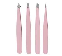 TRIXES Set 4 pinzette sopracciglia - assortite a punta punte inclinate - custodia protettiva acciaio inox - professionali - epilazione precisa