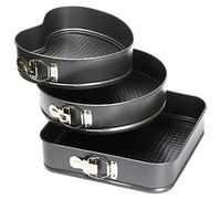 TRIXES Set da 3 Tortiere a Cerniera - Forme Cuore, Quadrata e Rotonda | Basi Rimovibili a Sgancio Rapido - Accessorio Essenziale per la Pasticceria e la Cucina, Idea Regalo per Pasticceri Domestici