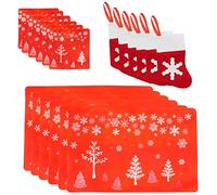 TRIXES Set da tavola di Natale, 18 pezzi, set da pranzo, tovagliette, decorazione, stoviglie, design natalizio, portaposate, set da tavola