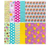 TRIXES Set di 10 Quadrati di Tessuto per Hobby Creativi - Pacchetto di Materiali - Fantasie assortite con pulcini, uova, fiori, conigli e Pasqua - 100% cotone - Quadrati da 25 cm x 25 cm