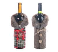 TRIXES Set di 2 copri bottiglie di vino natalizio, decorazioni natalizie per la tavola, Tartan rosso e verde, zigzag brunastro, Taglia unica, Classico