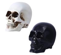 TRIXES Set di 2 Decorazioni a Forma di Teschio Illuminate - Accessori di Halloween in Bianco e Nero per Uso Interno/Esterno - 12 x 10 cm
