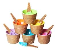 TRIXES - Set di 6 ciotole per gelato con cucchiai coordinati, in plastica, colori assortiti